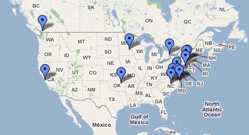 Map of partner universities in Canada and the USA